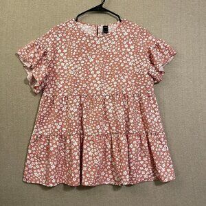 Shein Blouse Women's Medium Pink & White Short Sleeves